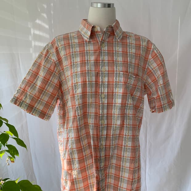 오렌지 체크 셔츠