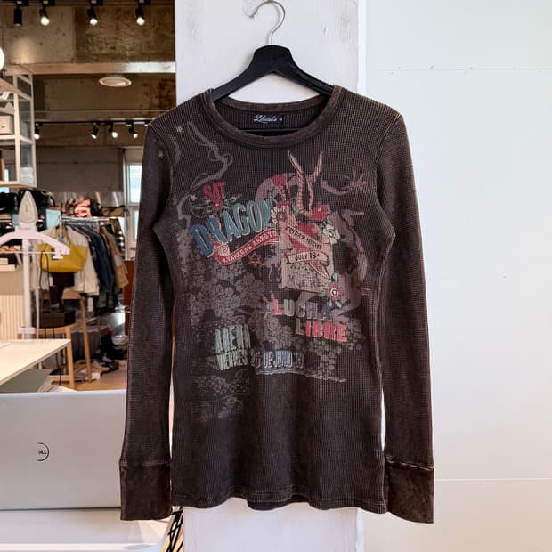 리버탈리아 브라운 프린팅 와플 롱슬리브 