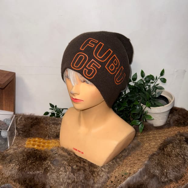 FUBU brown logo reversible beanie