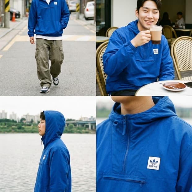 [아디다스]아디크로스 풀오버 블루 아노락 3XL