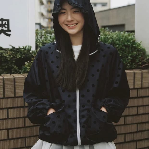 오헤시오 dot frill hooded windbreaker jumper