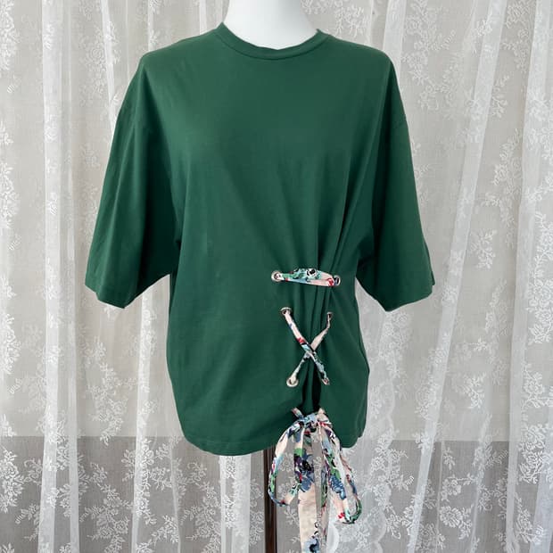 XS) MSGM 오버핏 반팔 티셔츠 그린