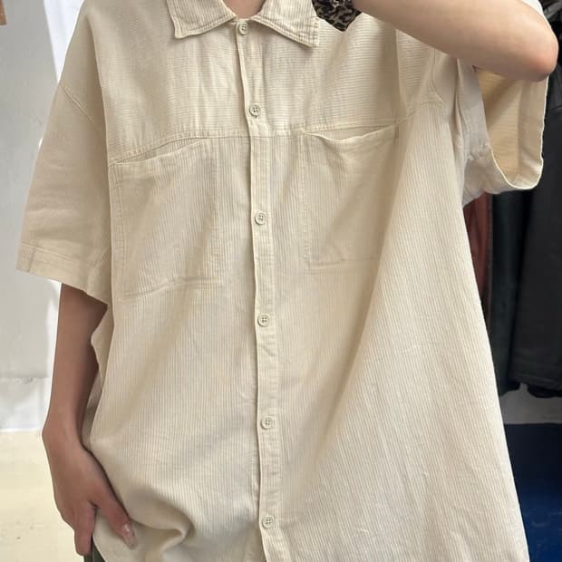 Cotton ginny 스프라이프 투 포켓 반팔 셔츠