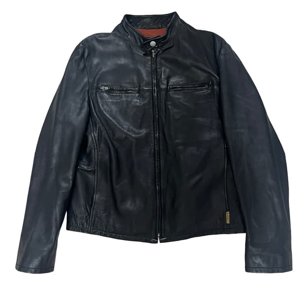 Armani Jeans 블랙 100% 천연가죽 라이더 자켓 해