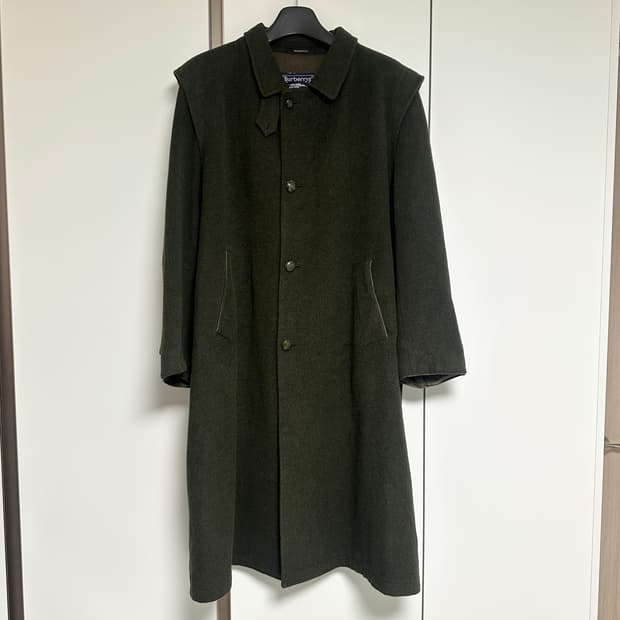 버버리 울 코트 그린