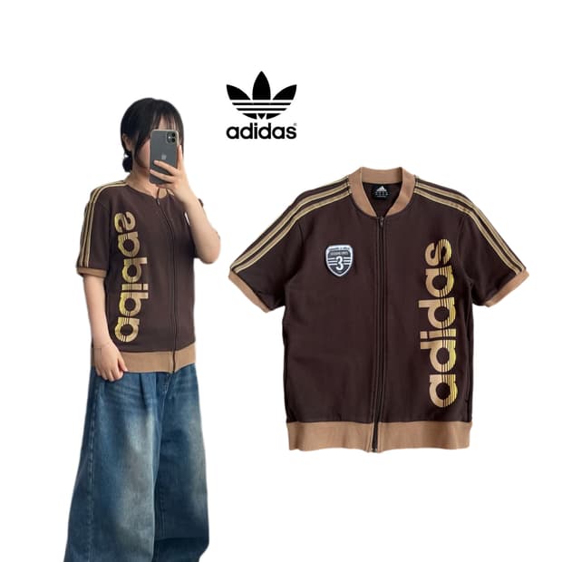 아디다스 제팬 Y2K 초코 브라운 삼선 반팔 집업 져지