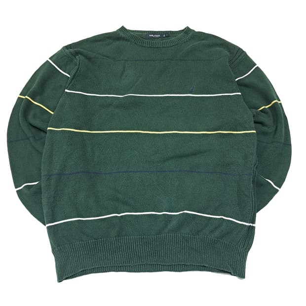 CL134 XL 노티카 90s 멀티 컬러 스트라이프 & 자수 로고 코튼