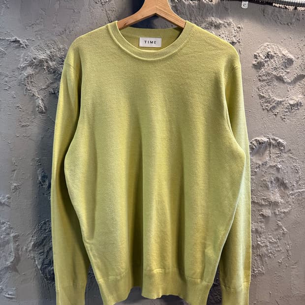 100 타임 TIME 라운드넥 메쉬 조직 니트 라임그린