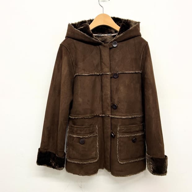 빈티지 버버리 런던 브라운 스웨이드 무스탕 후드 자켓