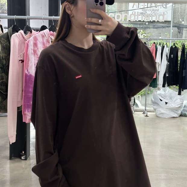 슈프림 22FW 스몰박스 크루넥 롱슬리브 브라운