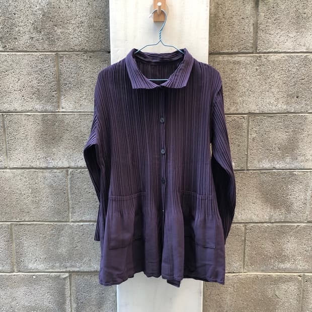 deep purple pleated blouse