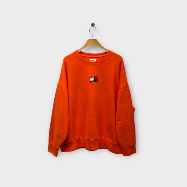  타미 뱃지 스웨트 오렌지색 맨투맨 XL 