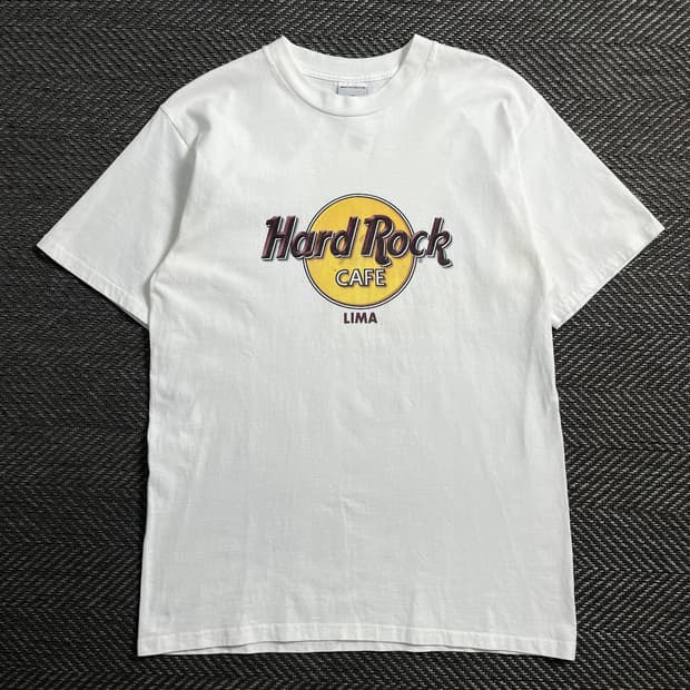 00s 하드락카페 프린팅 화이트 반팔 티셔츠o 4099