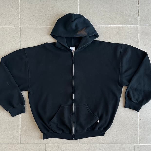 00s 빈티지 러셀 후드집업 블랙 XL