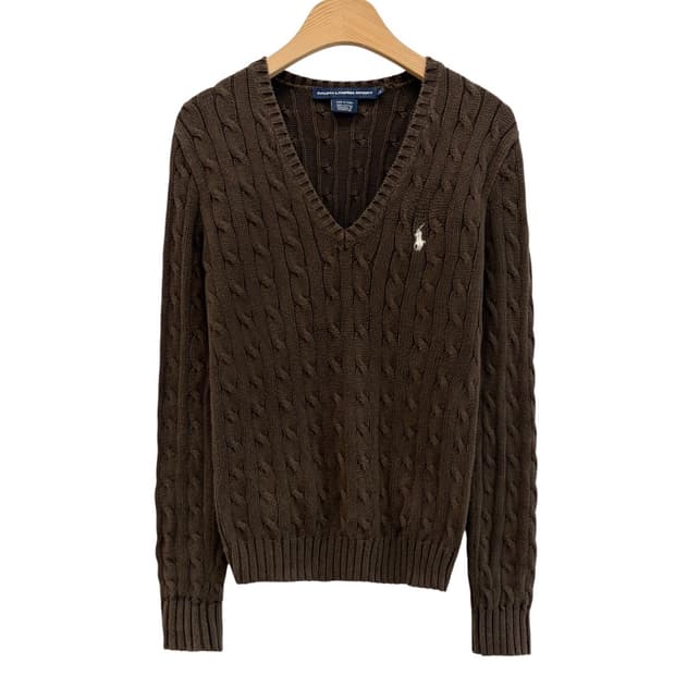 폴로 브이넥 꽈배기 케이블 니트 브라운 (여성S)