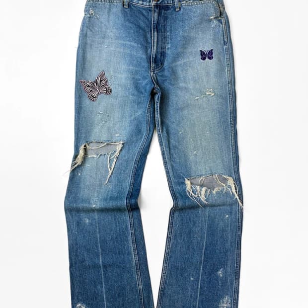 니들스 버터플라이 로고 세미 부츠컷 데님 팬츠 PN5663   