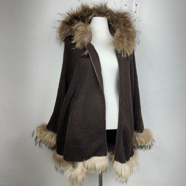 JPN fur trimming drape cape hoodie