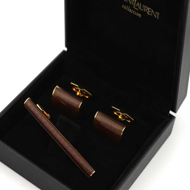 입생로랑 A+등급 5.8cm Y모티브 남자 명품 넥타이핀 커프스 세트