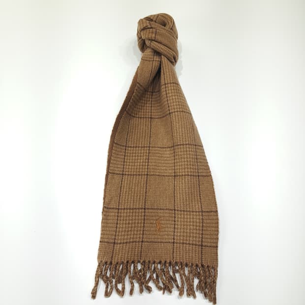 MX658 폴로 90s 이태리판 램스울 양면 체크 브라운 머플러 목도리