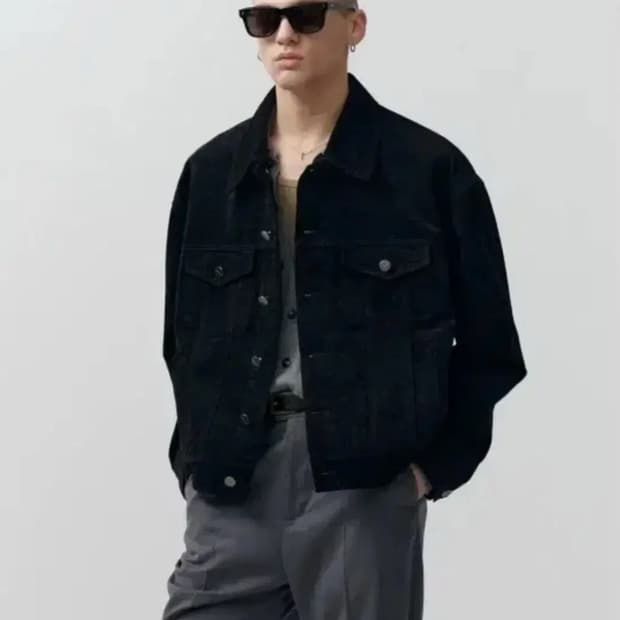 노이어 벨벳 텍스처 데님 크러커 자켓 50 