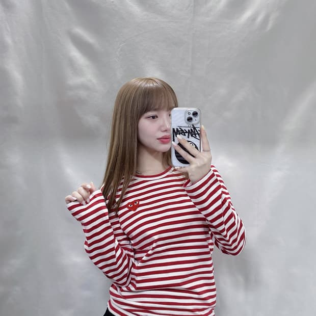 꼼데가르송 레드 와펜 스트라이프 슬리브 