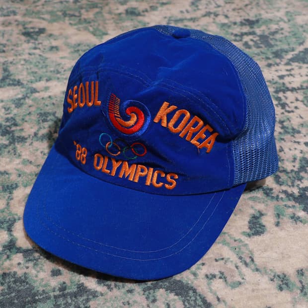 VTG 1988 서울올림픽 공식프로모 메쉬 캡 모자 블루 스웨이드