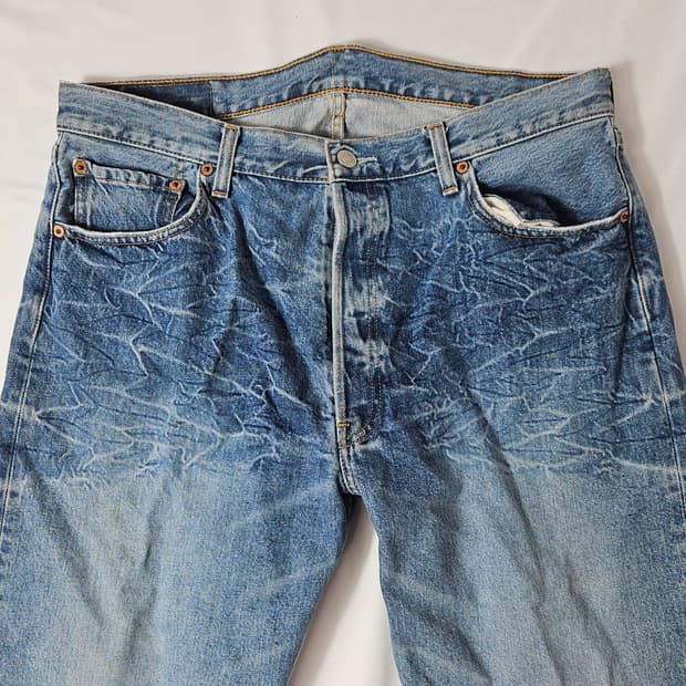 90s 리바이스 오리지널 501 번개워싱 데님팬츠 진 청바지 빈티지 34