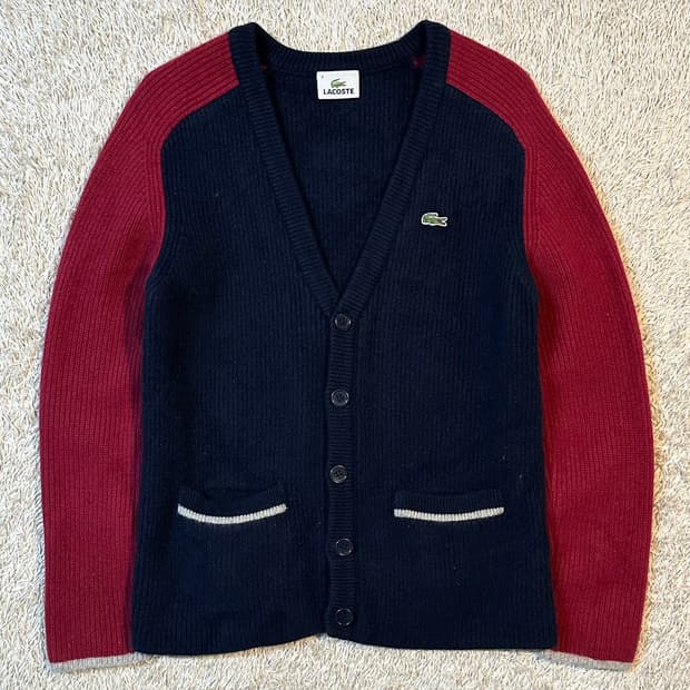 라코스테 LACOSTE 브이넥 배색 울 가디건