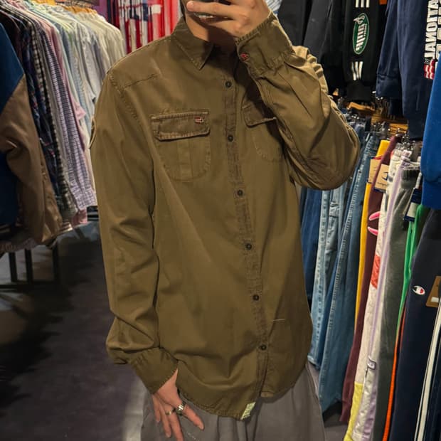 [IM] vtg 투포켓 성조기 자수셔츠 브라운