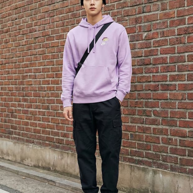 나이키 퍼플 더블스우시 후드맨투맨_L