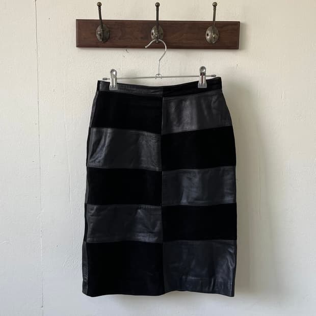 Japan vtg 레더 블럭 스커트