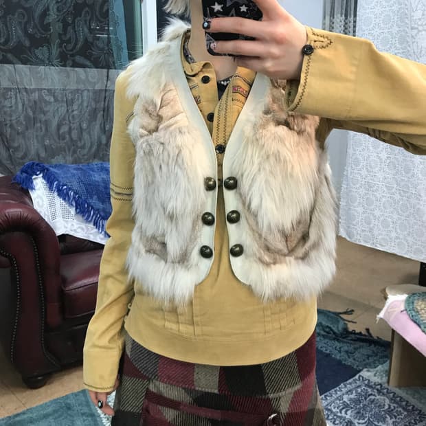 빈티지 여성 웨스턴 퍼 베스트 자켓 