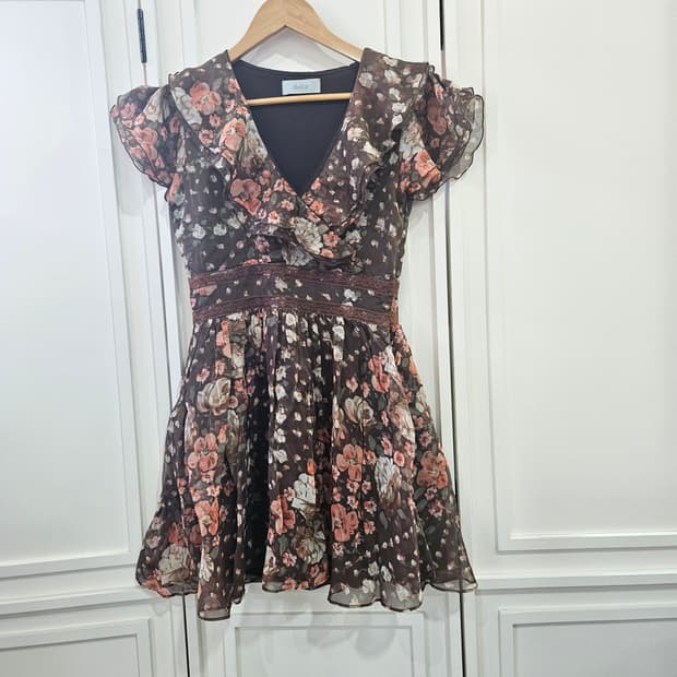 초코 플라워 프릴 쉬폰 원피스