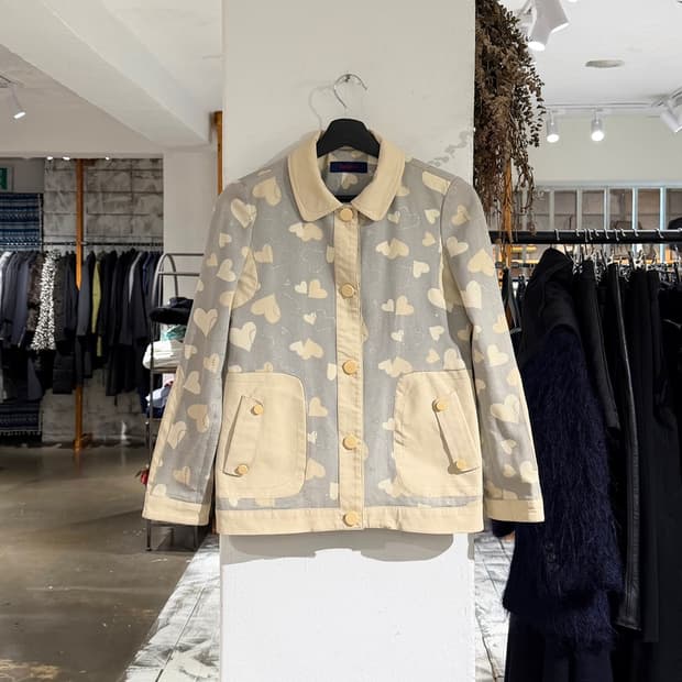 겐조 진스 블루 코튼 하트 프린트 자켓