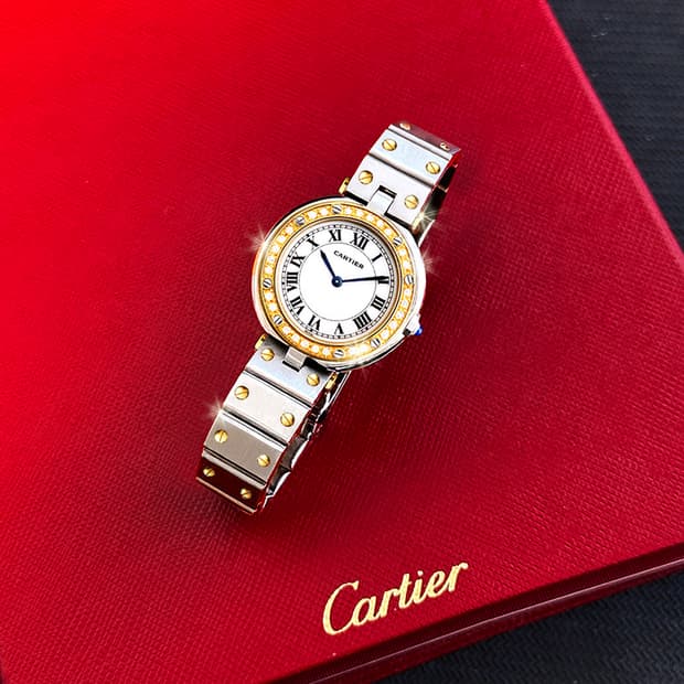 까르띠에 원형 산토스 콤비 여성 다이아몬드 시계