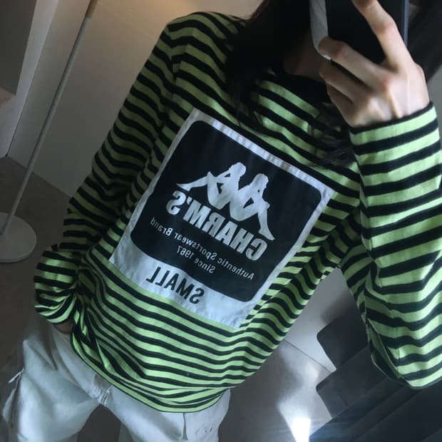 참스X카파 중앙로고 스트라이프 롱슬리브티