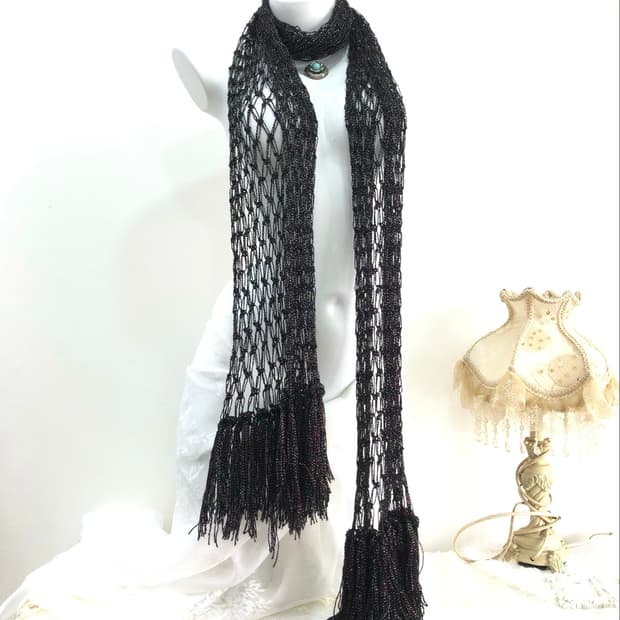 black rainbow shimmer fringe knit scarf