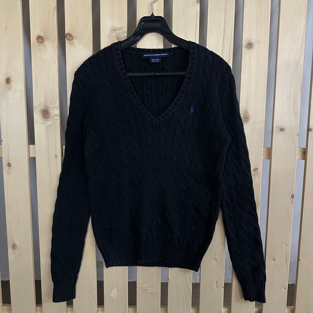 (S) 폴로 블랙 케이블 니트 스웨터