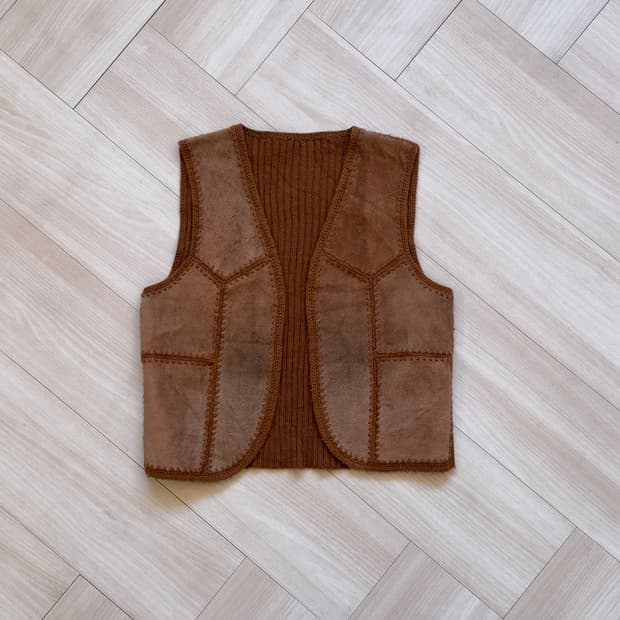 [Vintage] Suede Knit Vest (Camel)