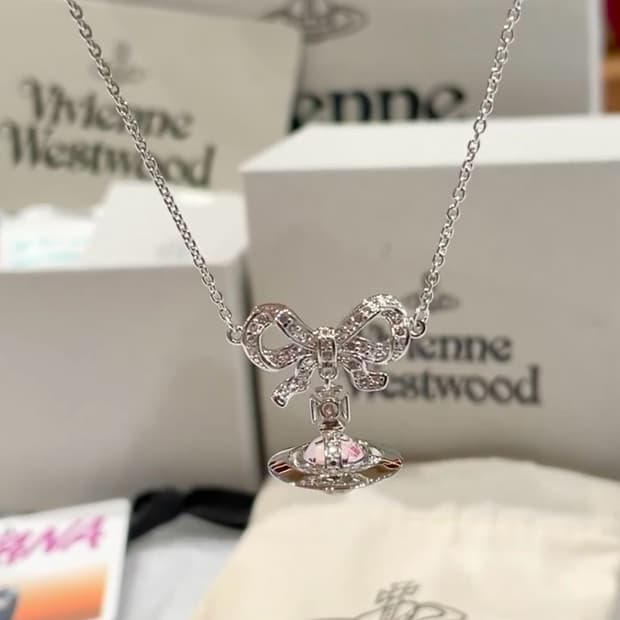 핀터 비비안웨스트우드 히메갸루 핑크 orb 리본 목걸이 / 리즈리사