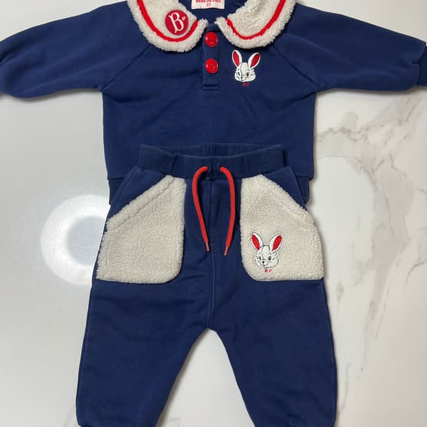 [85사이즈] 베베드피노 네이비 토끼 세라복 상하복 세트