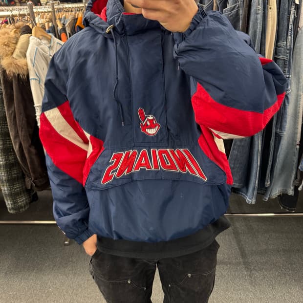 XL)90’s스타터 빈티지 올드스쿨 인디언스 아노락패딩점퍼