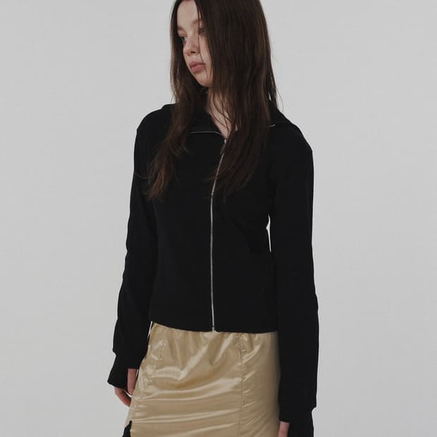 택포) 스웨이드 사이드 지퍼 후드 집업 M 블랙 기명 콜라보