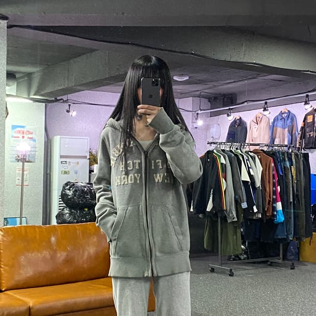 아베크롬비 빈티지 아치로고 그레이 후드집업B4521