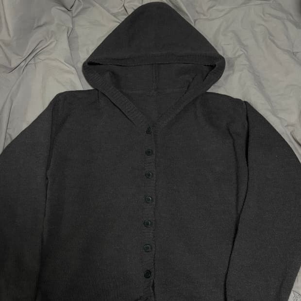 빈티지 니트 후드 가디건 브라운 모리걸 하구미 