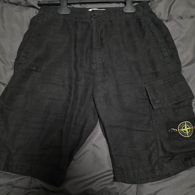 스톤아일랜드 블랙 카고 린넨 반바지 29~31