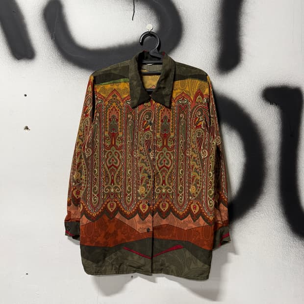 VTG 빈티지 에스닉 바로크 페이즐리 풀 패턴 긴팔 셔츠