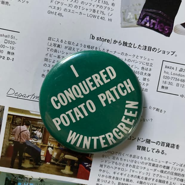빈티지 POTATO 텍스트 타이포 그린 핀 버튼 뱃지 브로치 악세사리