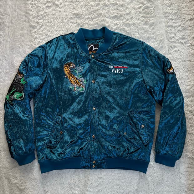 EVISU 블루 벨벳 호랑이 스카잔