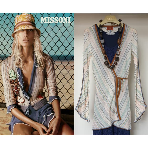 MISSONI 미쏘니 메인라벨 파스텔라인패턴 벨슬리브 랩가디건 로브